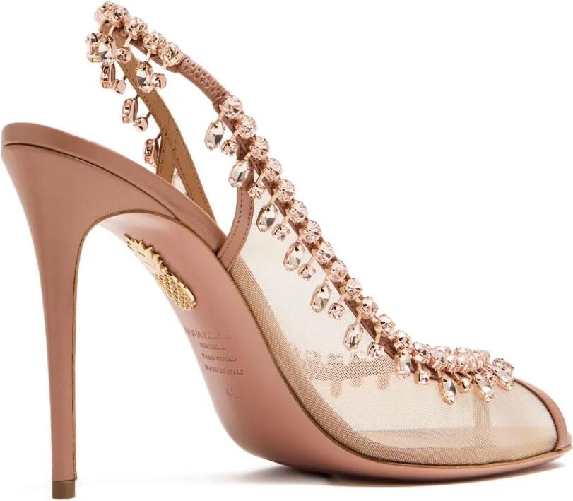 Aquazzura Slingback pumps met open neus en kralen Beige - Foto 3