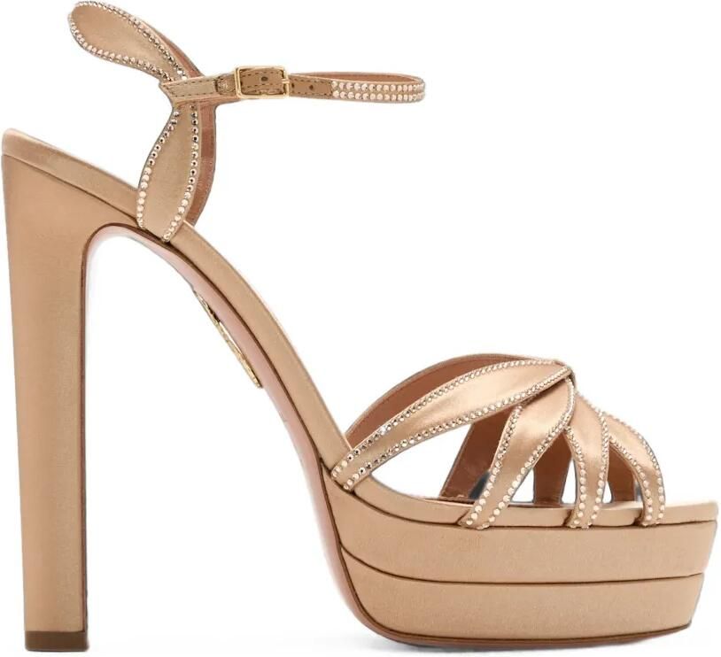 Aquazzura Soulmate sandalen met plateauzool en kristallen Beige