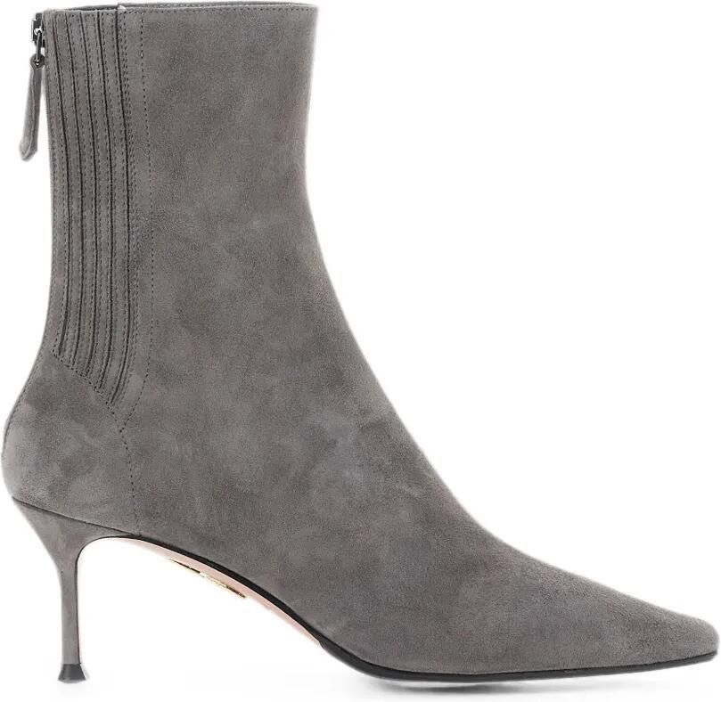 Aquazzura Suède enkellaarzen met geribbeld vlak Grijs