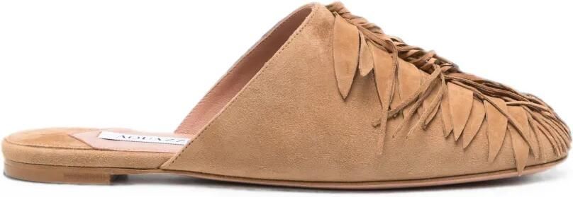 Aquazzura Suède muiltjes met franje Beige