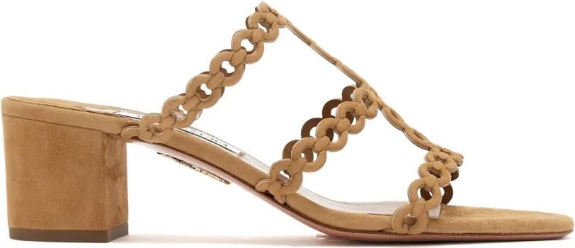 Aquazzura Suède muiltjes met verweven bandjes Beige - Foto 4
