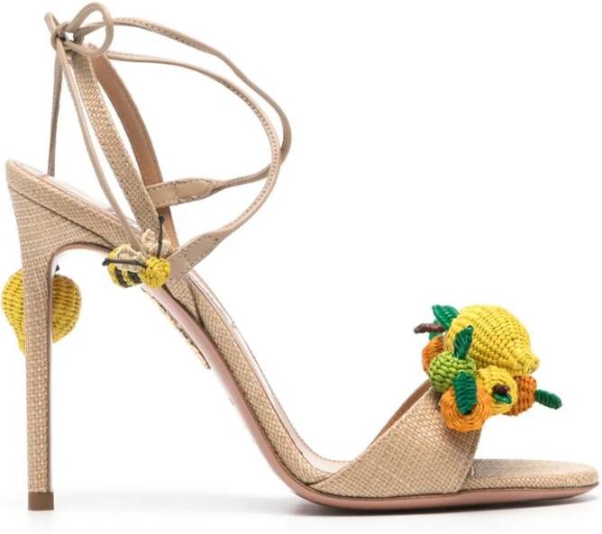 Aquazzura Citrus Punch 105 raffia sandalen Beige