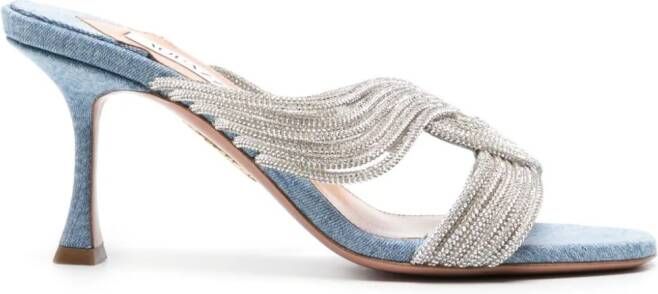 Aquazzura Gatsby 75mm denim muiltjes Zilver