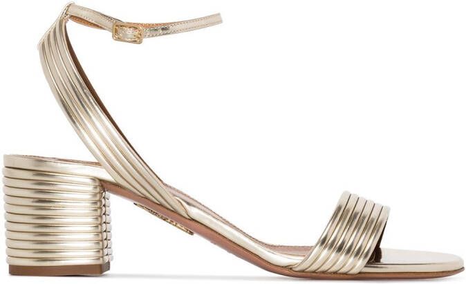 Aquazzura metallic Sundance 50 geribbelde sandalen van leer Goud