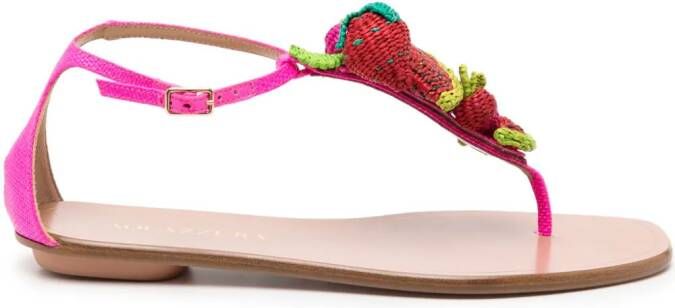 Aquazzura Strawberry Punch woven-embellished sandals Roze