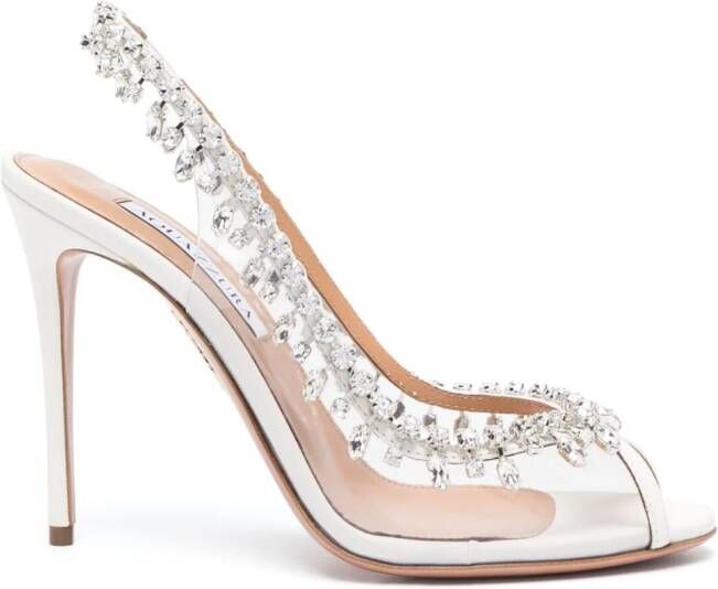 Aquazzura Temptation Crystal slingback pumps Wit