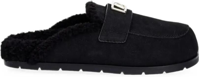Armani Exchange Lammy slippers met logo-plakkaat Zwart