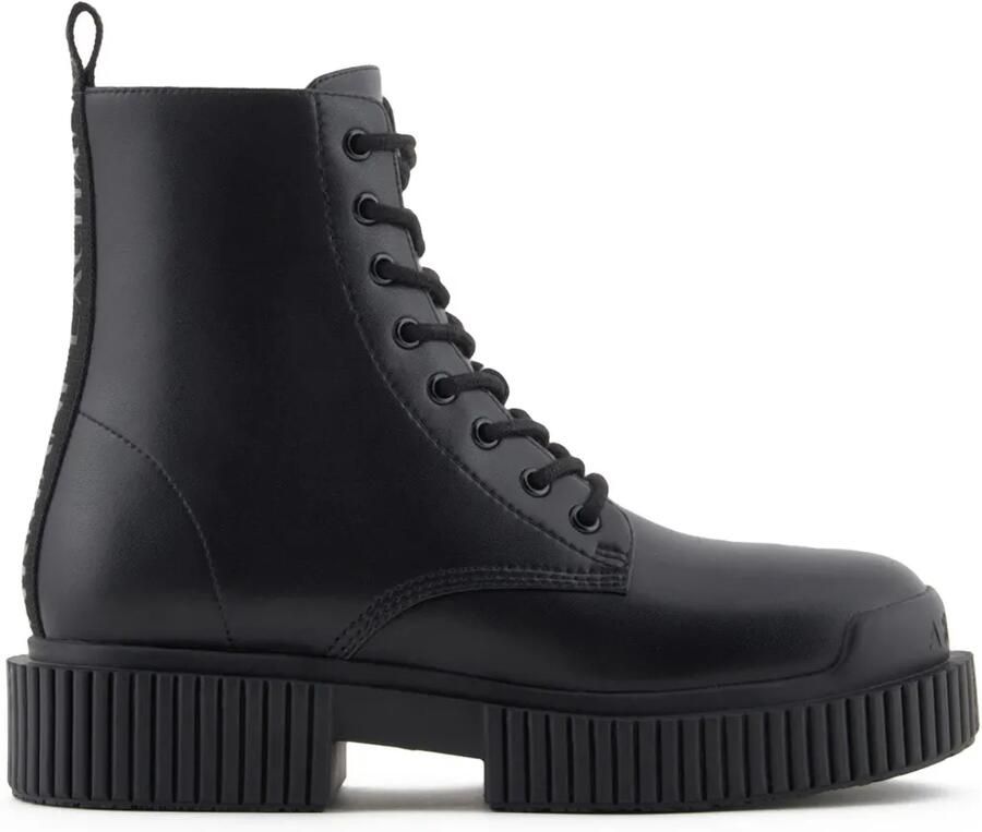 Armani Exchange Leren combat boots Zwart