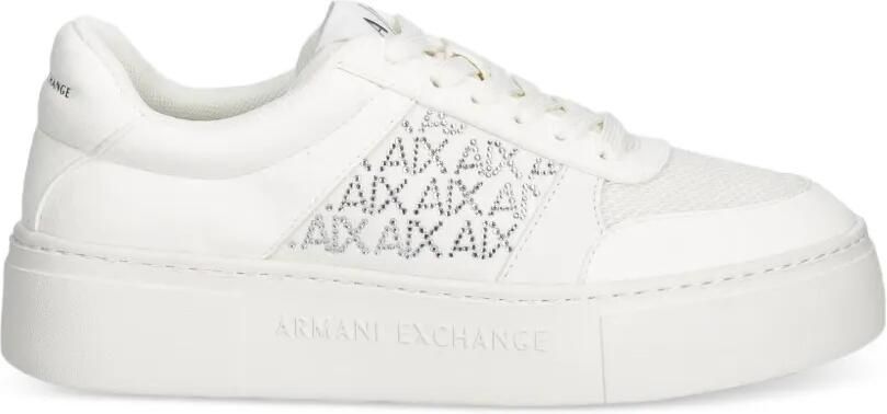 Armani Exchange Sneakers met plateauzool en logo met stras Wit