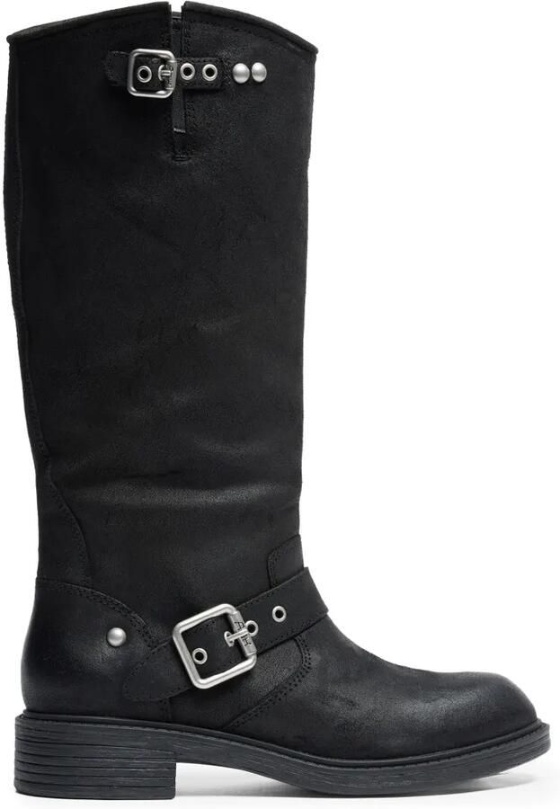 Ash Freesia leren bikerlaarzen met gespdetail Zwart