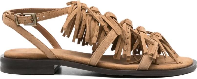 Ash Platte suède sandalen met franje Beige