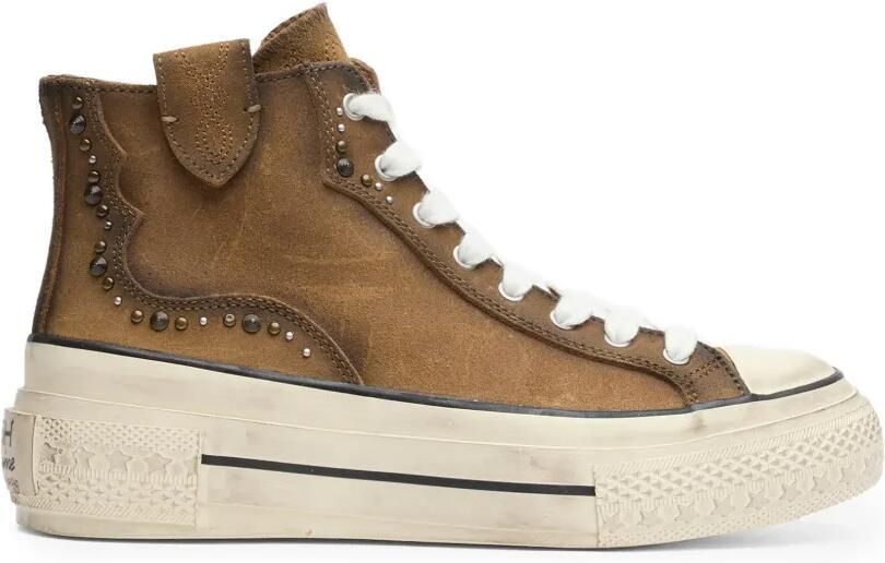 Ash Ring gerafelde leren high-top sneakers met studs Bruin