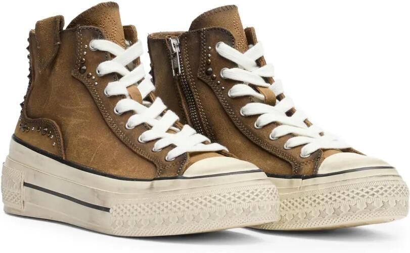 Ash Ring gerafelde leren high-top sneakers met studs Bruin - Foto 3