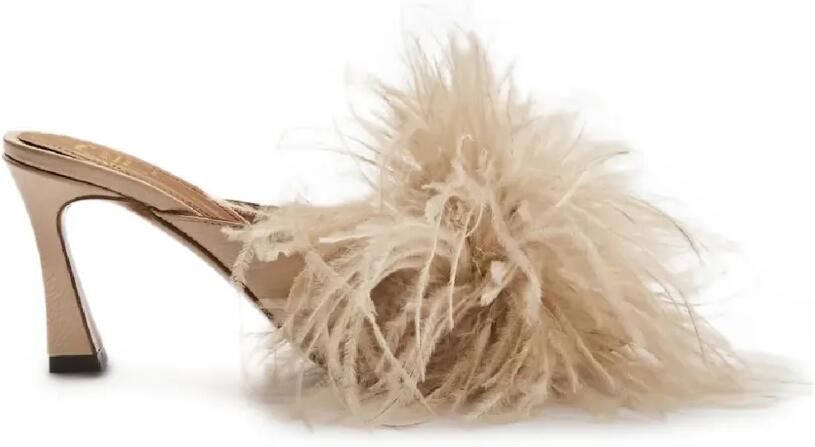 ATP Atelier Ziano slippers met struisvogelveren Beige