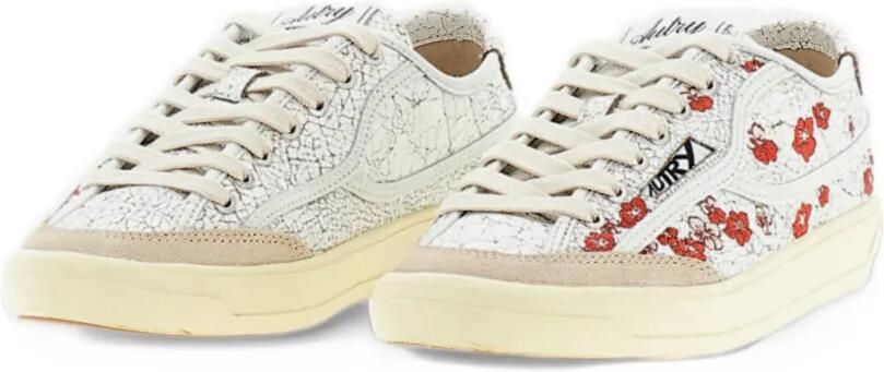 Autry floral-print crackled-leather sneakers Wit