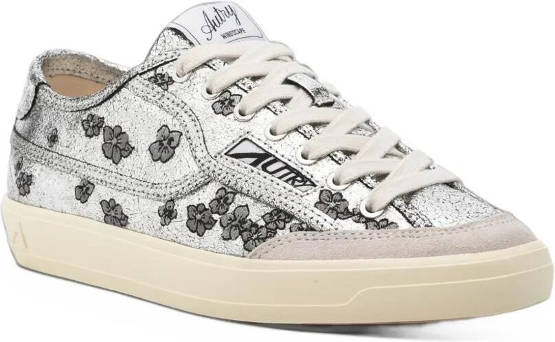 Autry floral-print crackled-leather sneakers Zilver