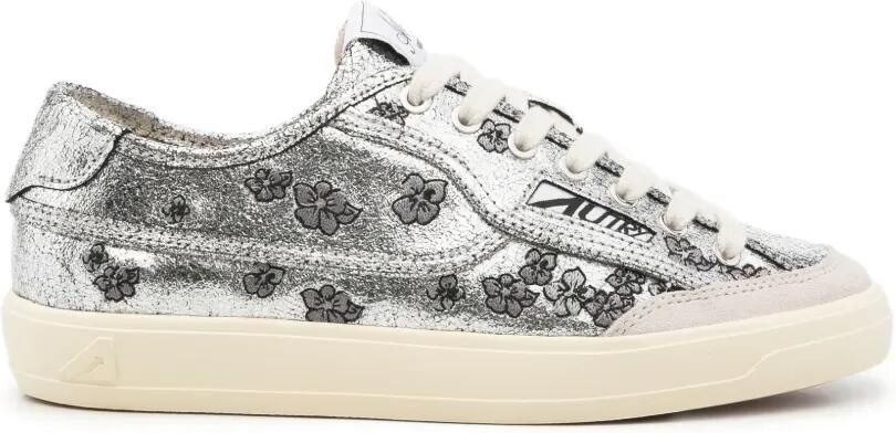 Autry floral-print crackled-leather sneakers Zilver - Foto 3