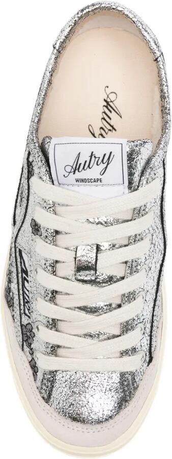 Autry floral-print crackled-leather sneakers Zilver - Foto 4