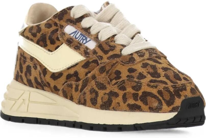 Autry Kids Reelwind Low leren sneakers met luipaardprint Bruin