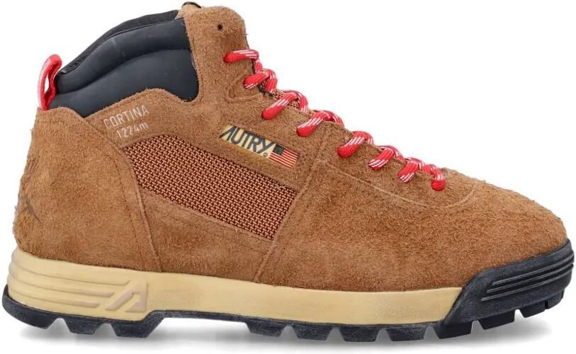 Autry Malga Cortina in chestnut and flame scarlet suede sneakers Bruin