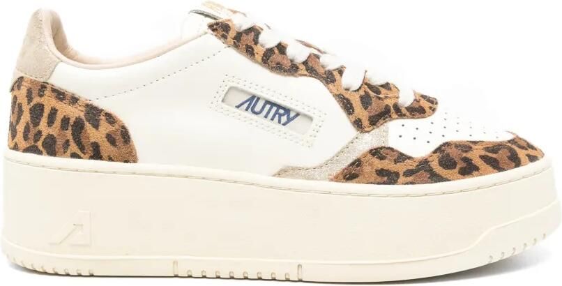 Autry Medalist leren sneakers met luipaard-print Wit