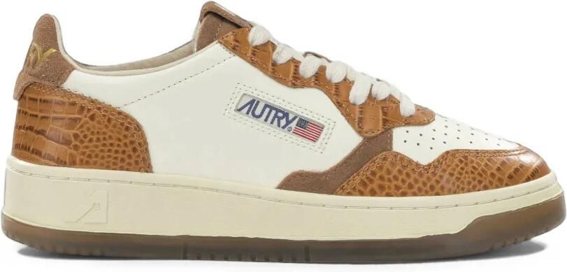 Autry Medalist Low leren sneakers met krokodillen-reliëf Beige