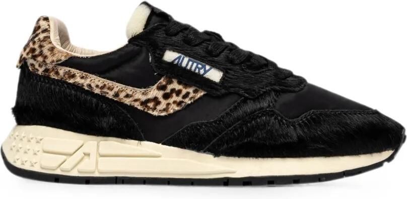 Autry Reelwind low-top sneakers van nylon en luipaardhaar Zwart