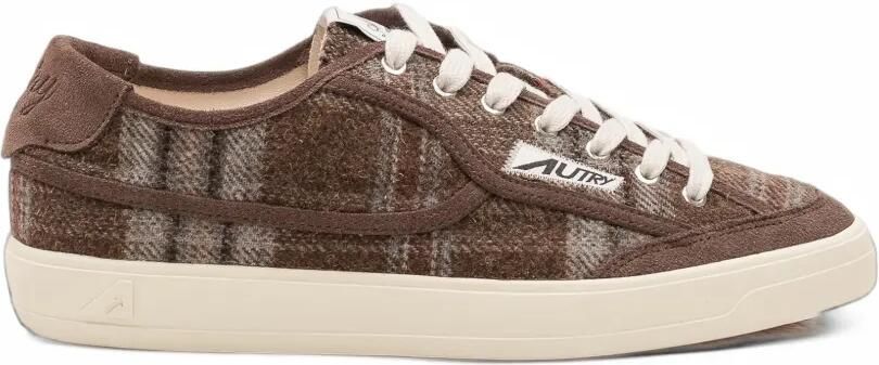 Autry Windscape low sneakers in brown and chocolate check-print fabric and suede Bruin