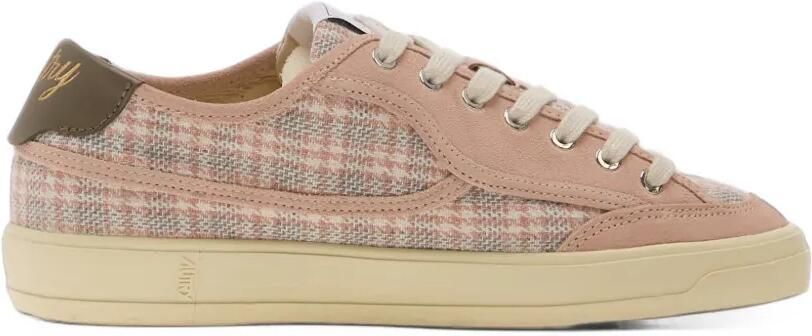 Autry Windscape Low sneakers in powder pink and chocolate check-print fabric and suede Roze