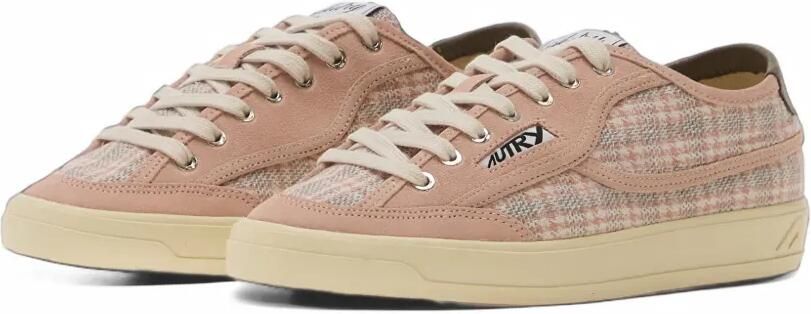 Autry Windscape Low sneakers in powder pink and chocolate check-print fabric and suede Roze - Foto 4