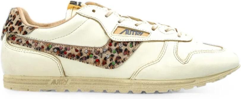 Autry Windspin leren sneakers met vlakken en luipaardprint Beige