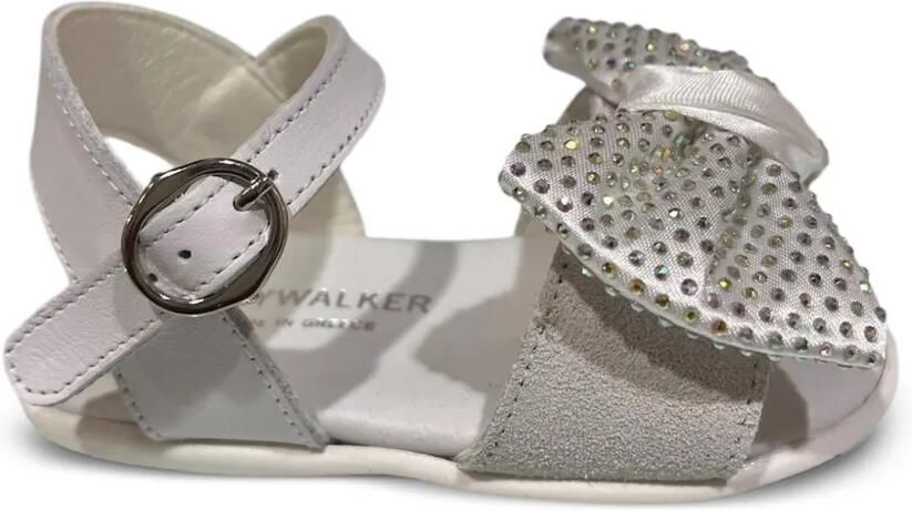 BabyWalker Sandalen verfraaid met kristallen en strik Wit