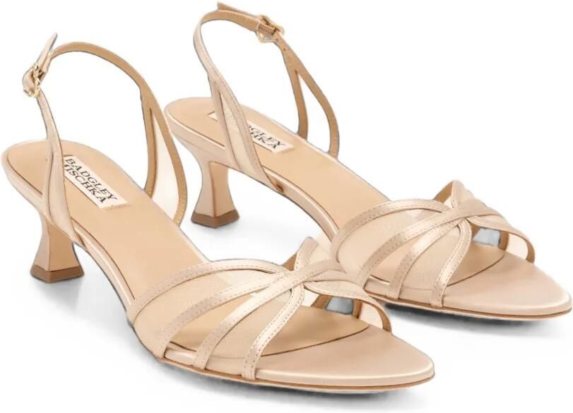 Badgley Mischka Yoana sandalen met mesh vlak en satijnen afwerking Beige - Foto 3