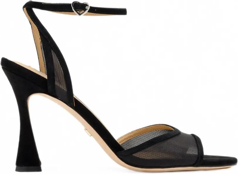 Badgley Mischka Ysabel suède sandalen met mesh vlak Zwart