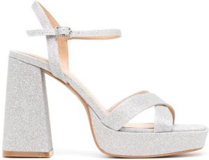 Badgley Mischka Rainbow satijnen sandalen Zilver