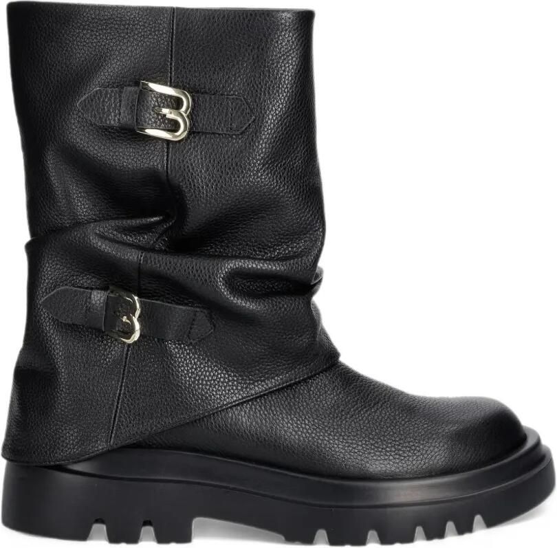 Baldinini buckle-detail pebbled biker boots Zwart