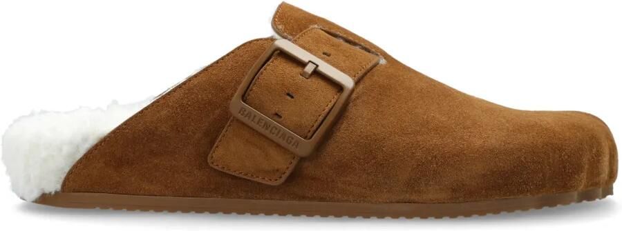 Balenciaga gegraveerd logo slippers Bruin