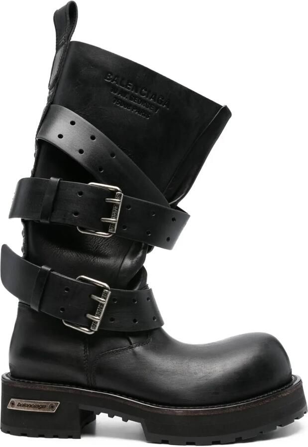 Balenciaga Venom leren laarzen met gespbandje Zwart