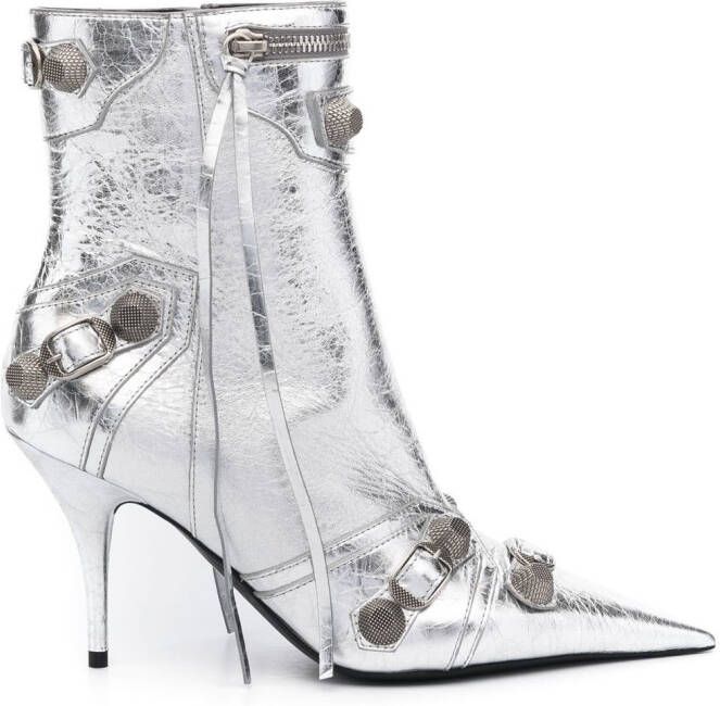Balenciaga Cagole metallic enkellaarzen Zilver