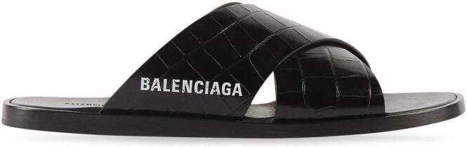 Balenciaga Slippers met krokodillenleer-reliëf Zwart