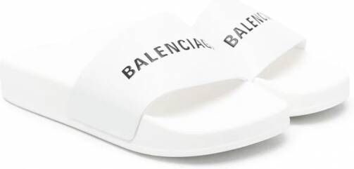 Balenciaga Kids Badslippers met logoprint Wit