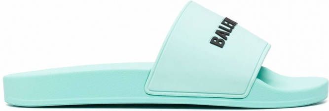 Balenciaga Slippers met logoprint Blauw