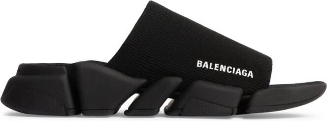 Balenciaga Speed 2.0 ribgebreide slippers Zwart