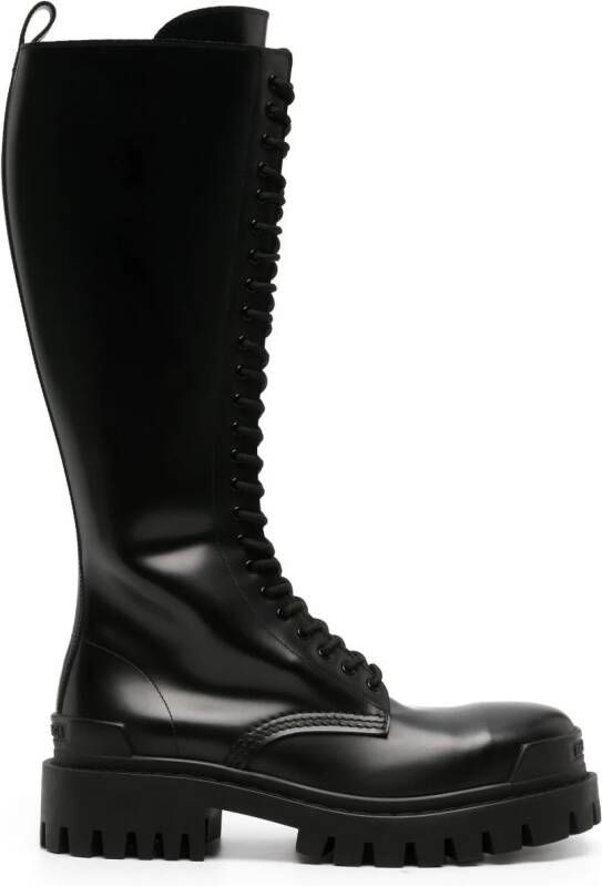 Balenciaga Strike leren veterlaarzen Zwart