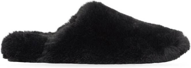 Balenciaga Teddy slippers met imitatielamswol Zwart