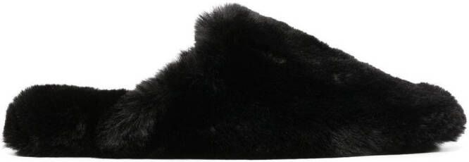 Balenciaga Teddy slippers met imitatielamswol Zwart