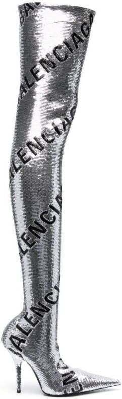Balenciaga x Adidas Knife 110mm overknee laarzen Zilver