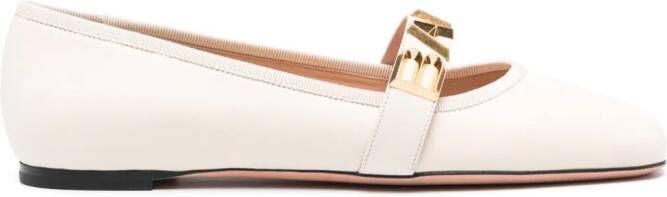 Bally Leren ballerina's met logo Beige