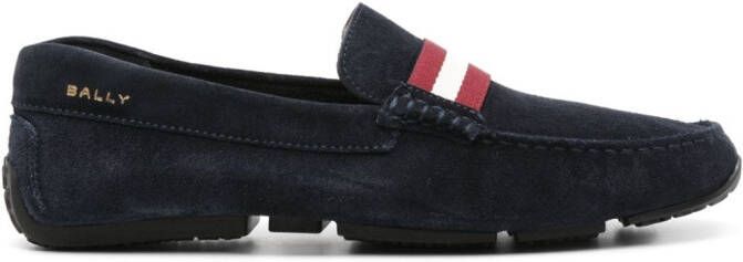 Bally stripe-detail suede loafers Blauw