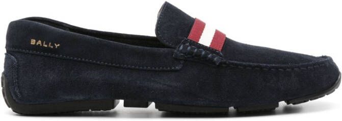 Bally Suède loafers met streepdetail Blauw